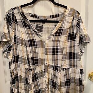 Torrid Plaid Button-Down Shirt - Black, Yellow, and White